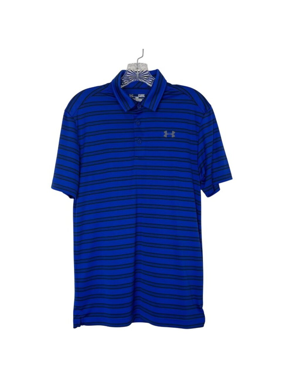 Under Armour Golf Polo Shirt Mens Small Blue Black Loose Fit Striped Summer Casu